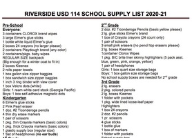 2020-2021 Riverside USD 114 School Supply List
