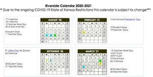 2020-2021 Riverside USD 114 School Calendar